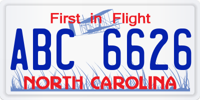 NC license plate ABC6626