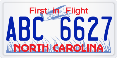 NC license plate ABC6627