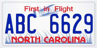 NC license plate ABC6629