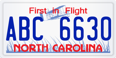 NC license plate ABC6630