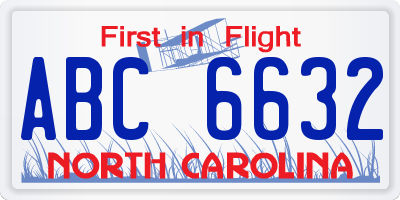 NC license plate ABC6632