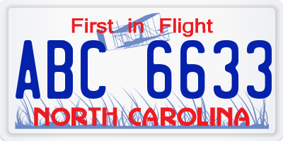 NC license plate ABC6633