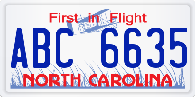 NC license plate ABC6635