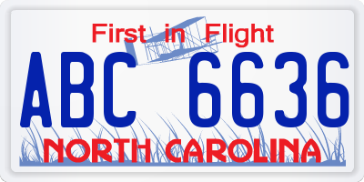 NC license plate ABC6636