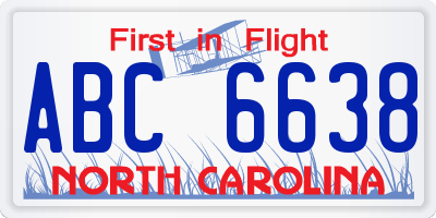 NC license plate ABC6638
