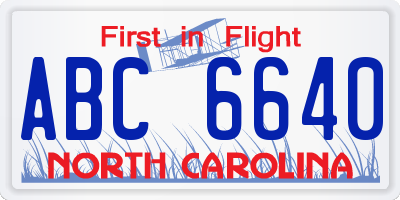 NC license plate ABC6640