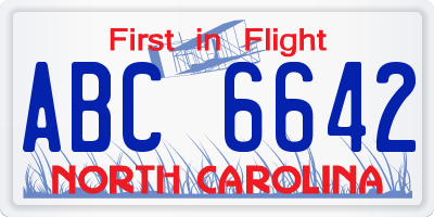 NC license plate ABC6642