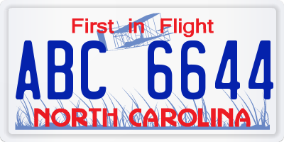 NC license plate ABC6644