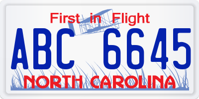 NC license plate ABC6645