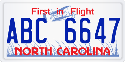 NC license plate ABC6647
