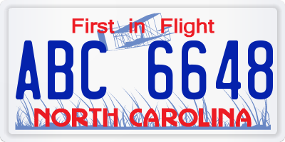 NC license plate ABC6648