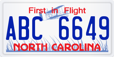 NC license plate ABC6649