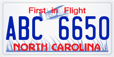 NC license plate ABC6650