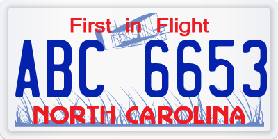 NC license plate ABC6653