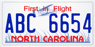 NC license plate ABC6654