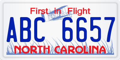 NC license plate ABC6657