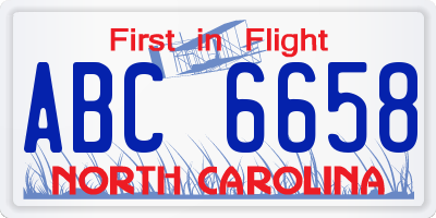 NC license plate ABC6658