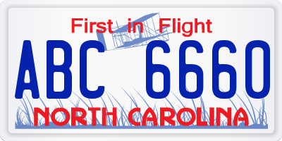 NC license plate ABC6660