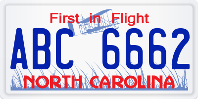 NC license plate ABC6662