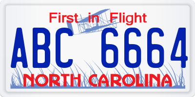 NC license plate ABC6664