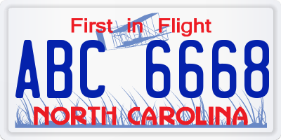 NC license plate ABC6668