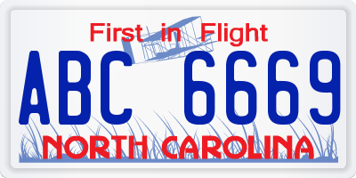 NC license plate ABC6669