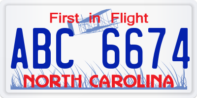 NC license plate ABC6674