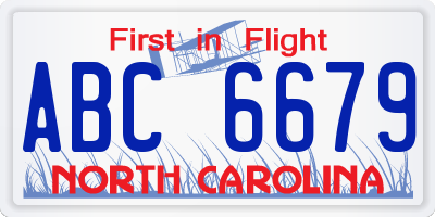 NC license plate ABC6679