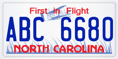 NC license plate ABC6680