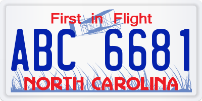 NC license plate ABC6681