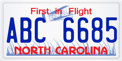 NC license plate ABC6685