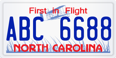 NC license plate ABC6688