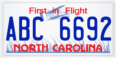 NC license plate ABC6692