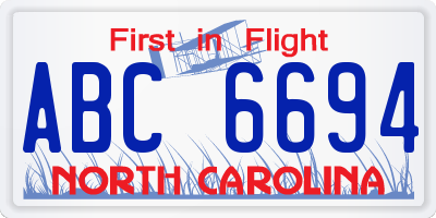 NC license plate ABC6694