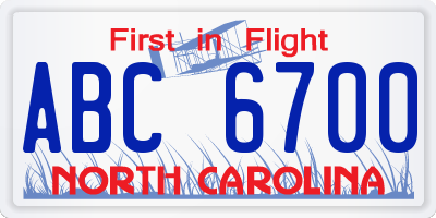 NC license plate ABC6700