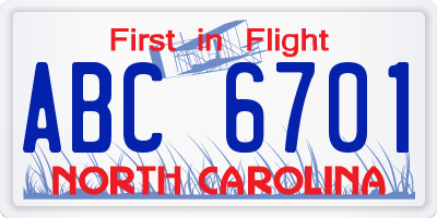 NC license plate ABC6701