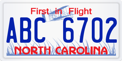 NC license plate ABC6702