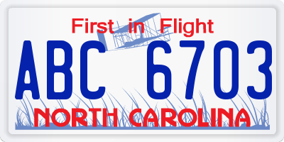 NC license plate ABC6703