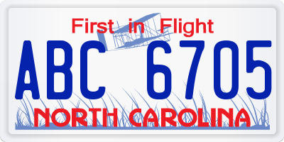 NC license plate ABC6705