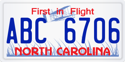 NC license plate ABC6706