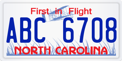 NC license plate ABC6708