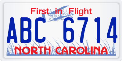 NC license plate ABC6714
