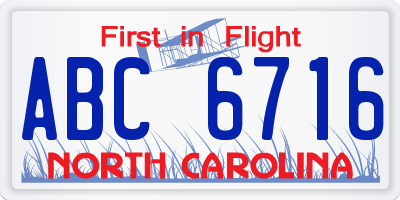 NC license plate ABC6716
