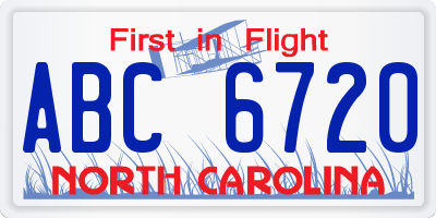 NC license plate ABC6720