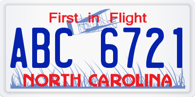NC license plate ABC6721
