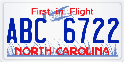 NC license plate ABC6722