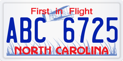NC license plate ABC6725