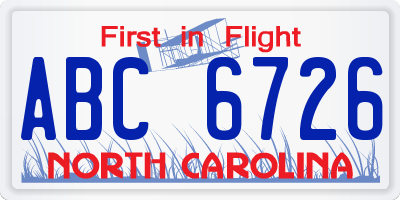 NC license plate ABC6726