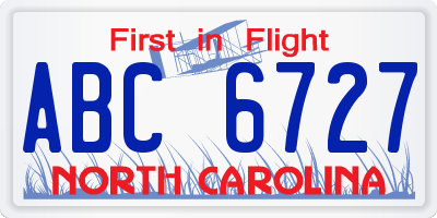 NC license plate ABC6727