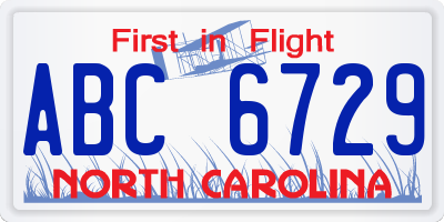 NC license plate ABC6729